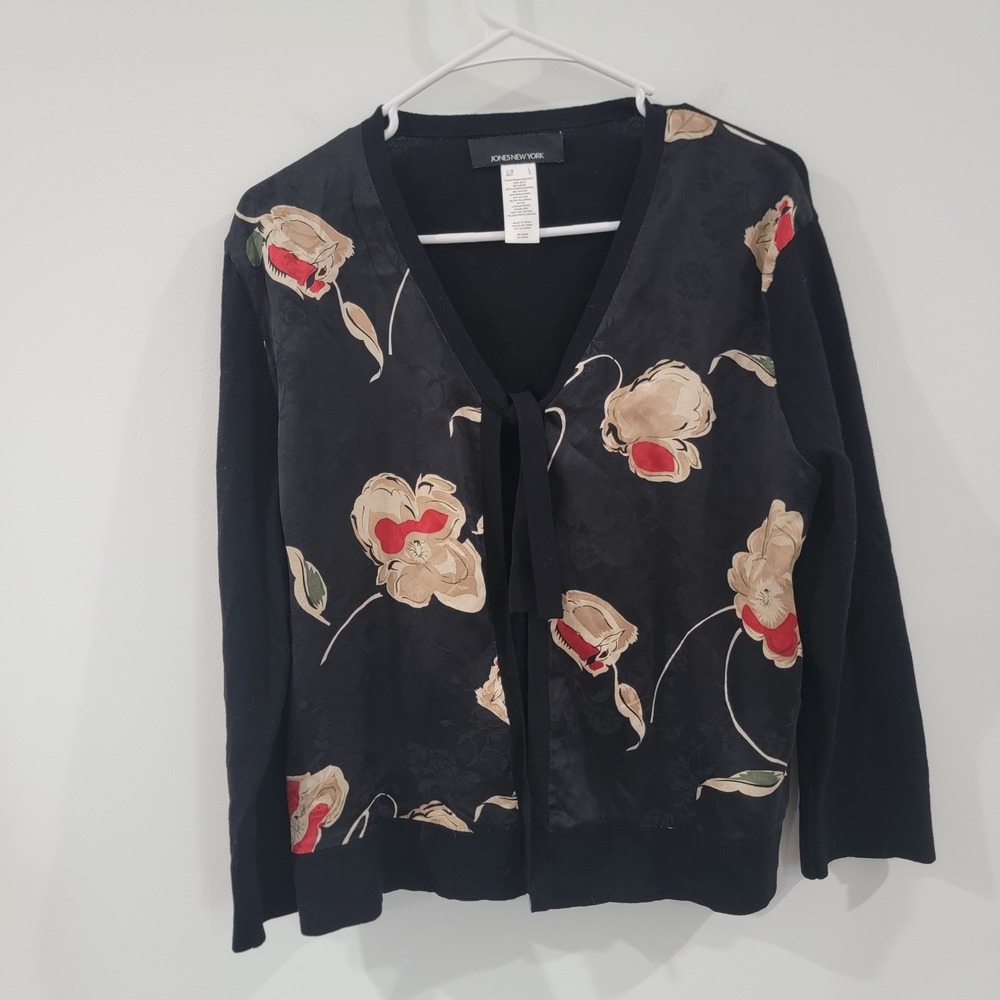 Vintage Jones New York Womens Cardigan Size Large Silk Floral Parisian Luxury